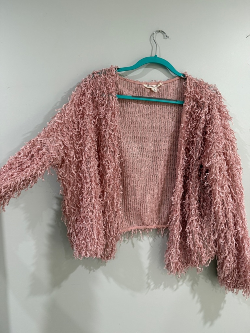 Shaggy Open-Front Pink Fuzzy Cardigan Sweater